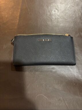 Anne Klein Black Textured Zip Wallet with Gold Accents